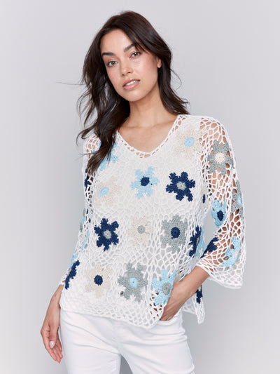 Charlie B Top - Fishnet Floral - Blue