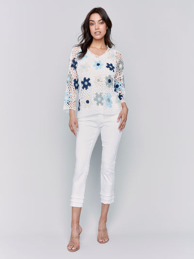 Charlie B Top - Fishnet Floral - Blue