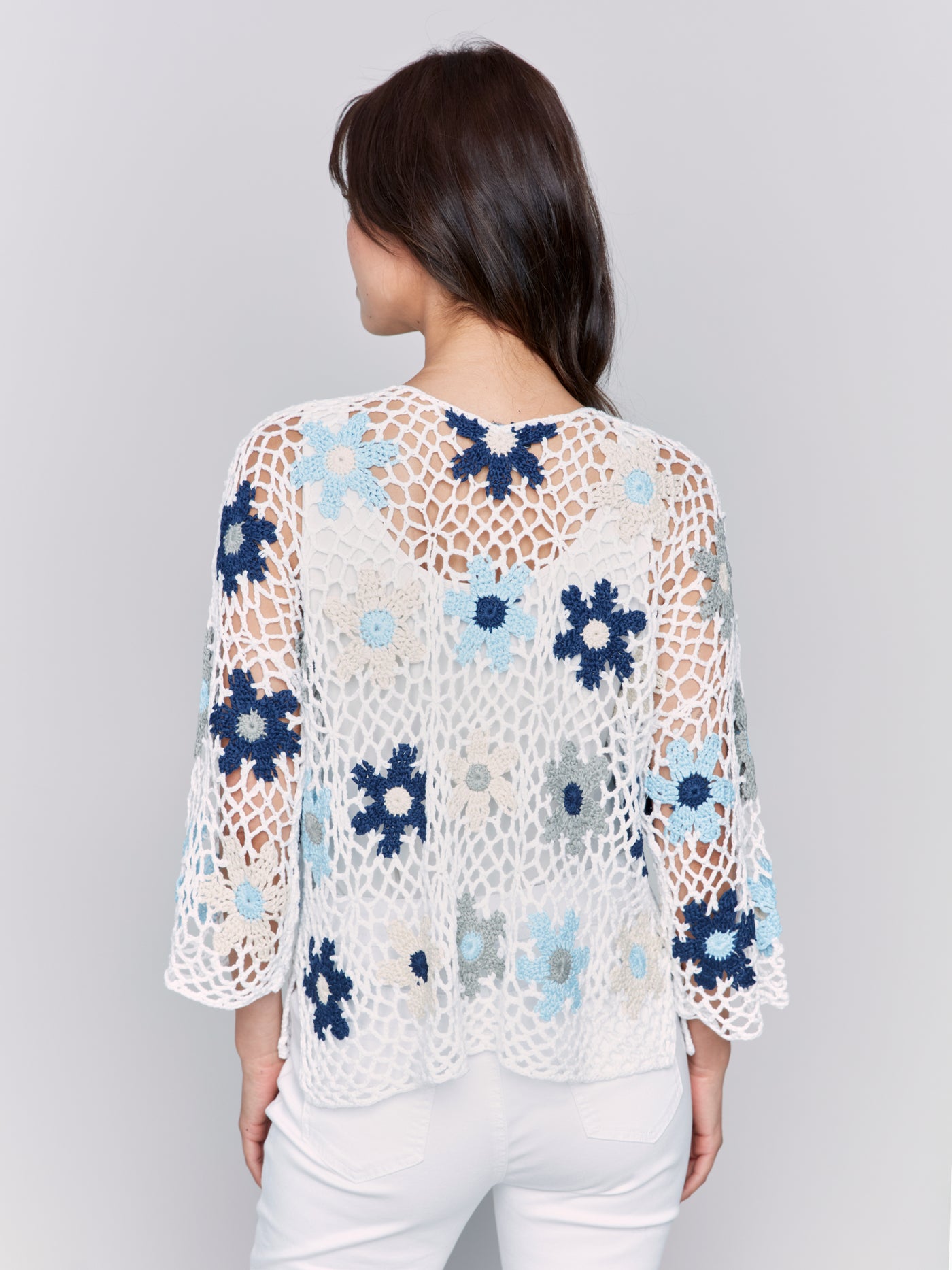 Charlie B Top - Fishnet Floral - Blue