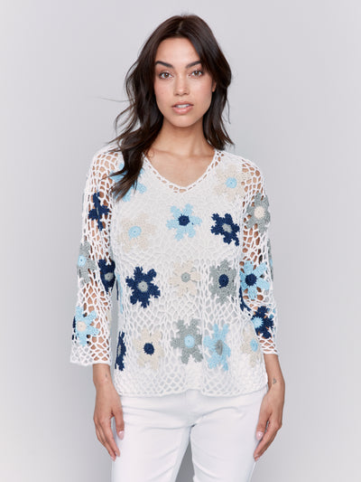 Charlie B Top - Fishnet Floral - Blue