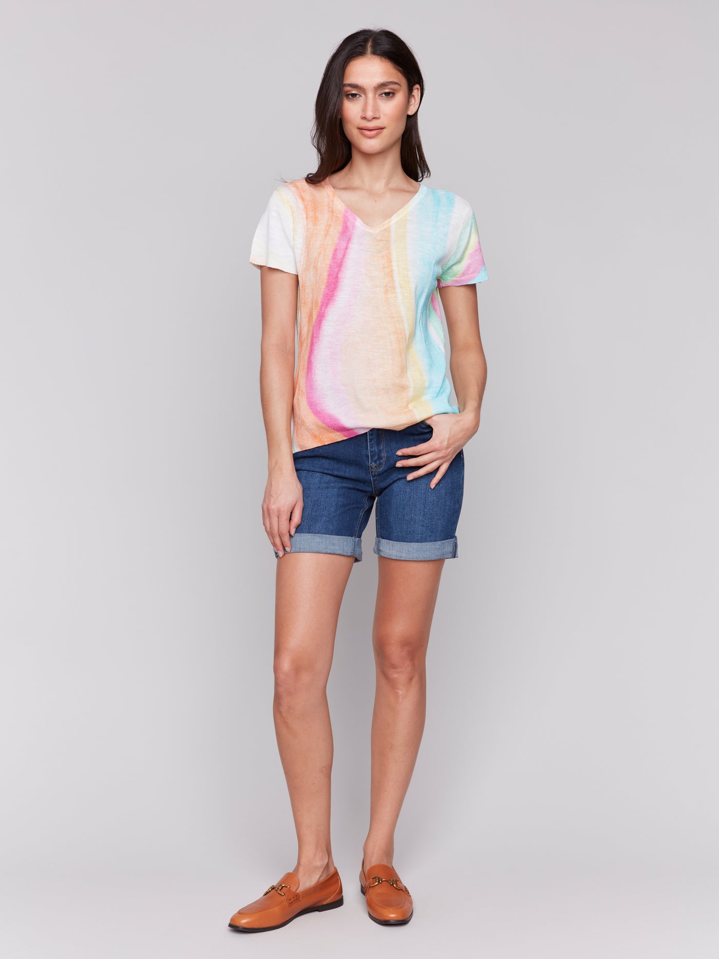 Charlie B Top - V-Neck Linen Blend - Rainbow