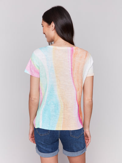 Charlie B Top - V-Neck Linen Blend - Rainbow