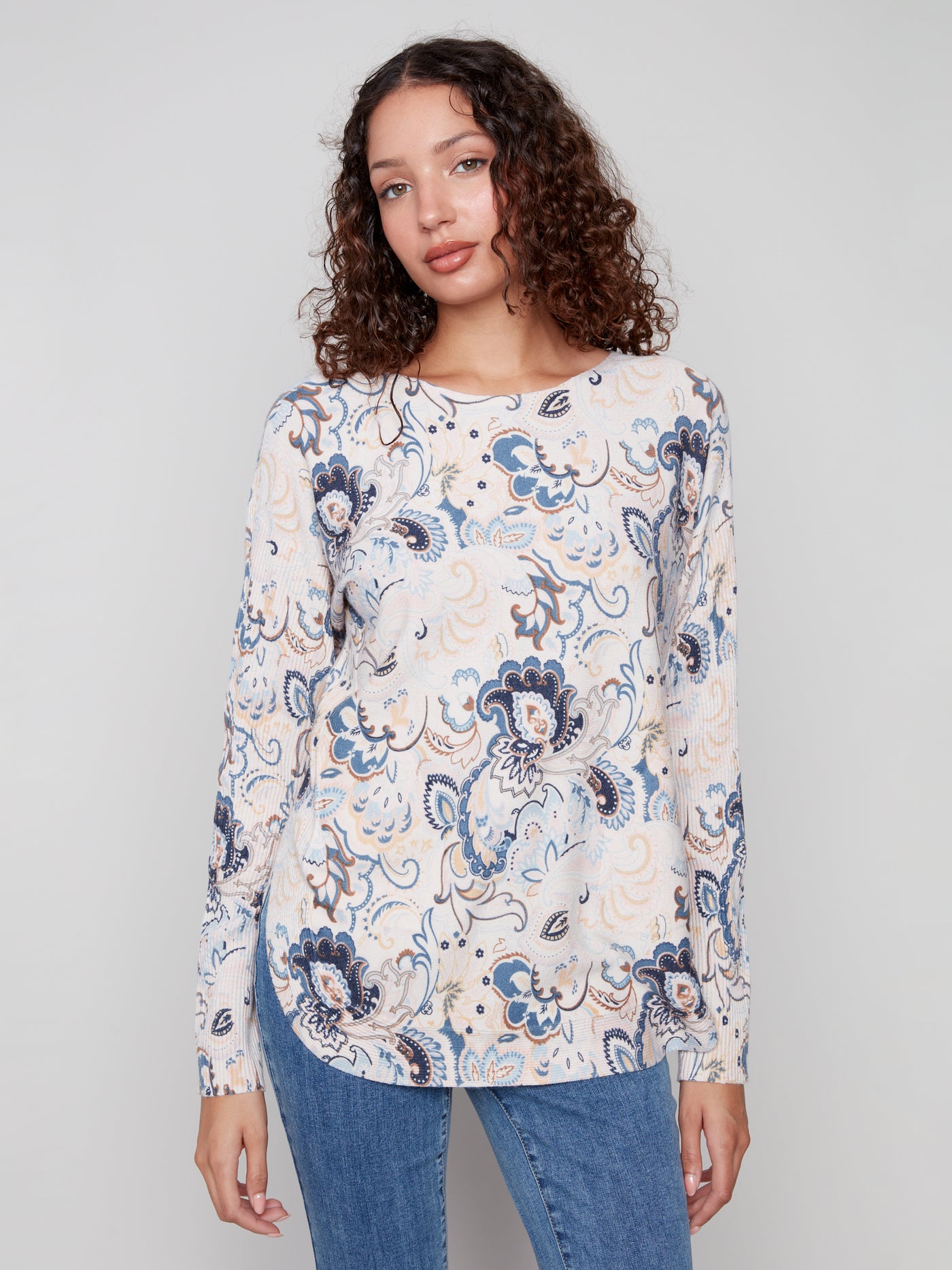 Charlie B Top - Printed Sweater - Blush
