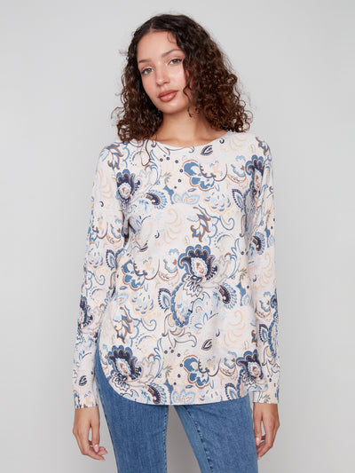 Charlie B Top - Printed Sweater - Blush