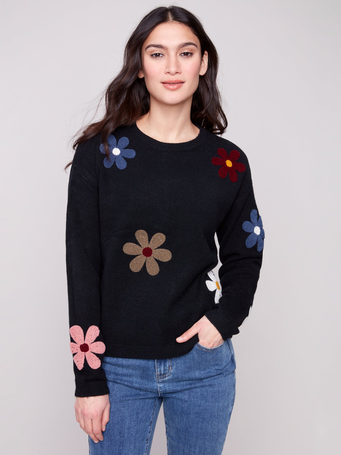 Charlie B Top - Flower Power - Black