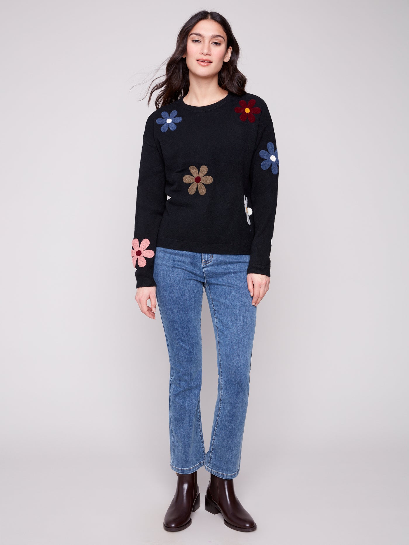 Charlie B Top - Flower Power - Black