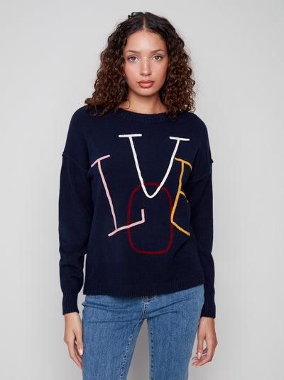 Charlie B Top - Love Sweater - Navy