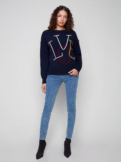 Charlie B Top - Love Sweater - Navy