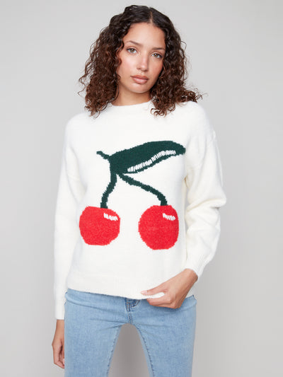 Charlie B Top - Cherry Sweater - White