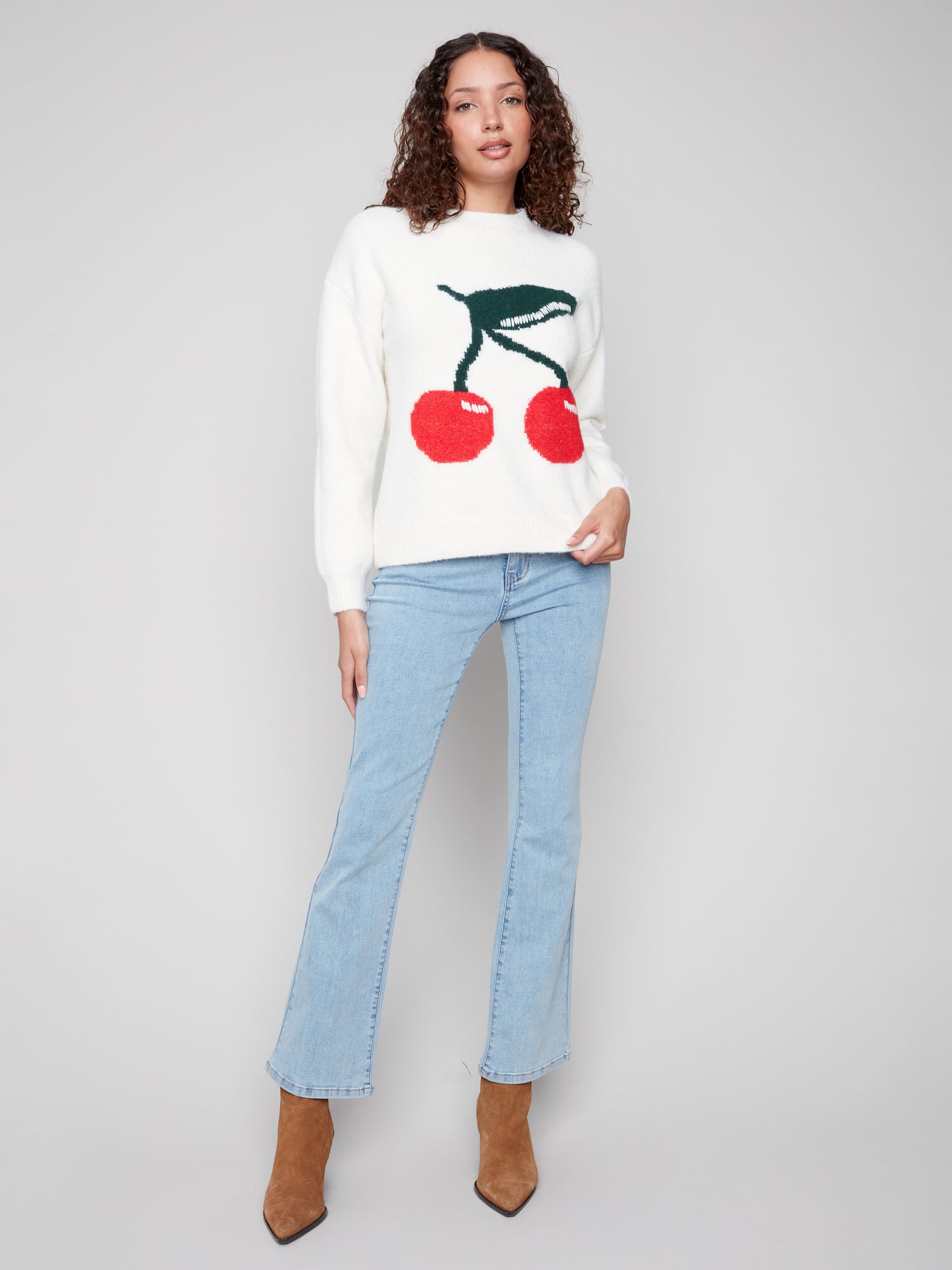 Charlie B Top - Cherry Sweater - White