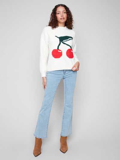 Charlie B Top - Cherry Sweater - White