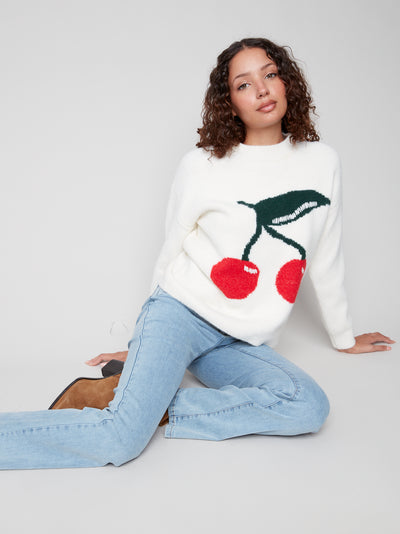 Charlie B Top - Cherry Sweater - White
