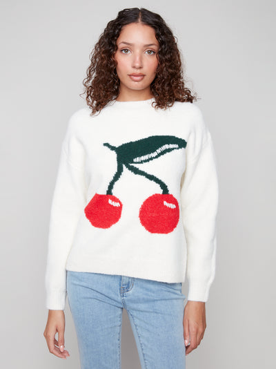 Charlie B Top - Cherry Sweater - White