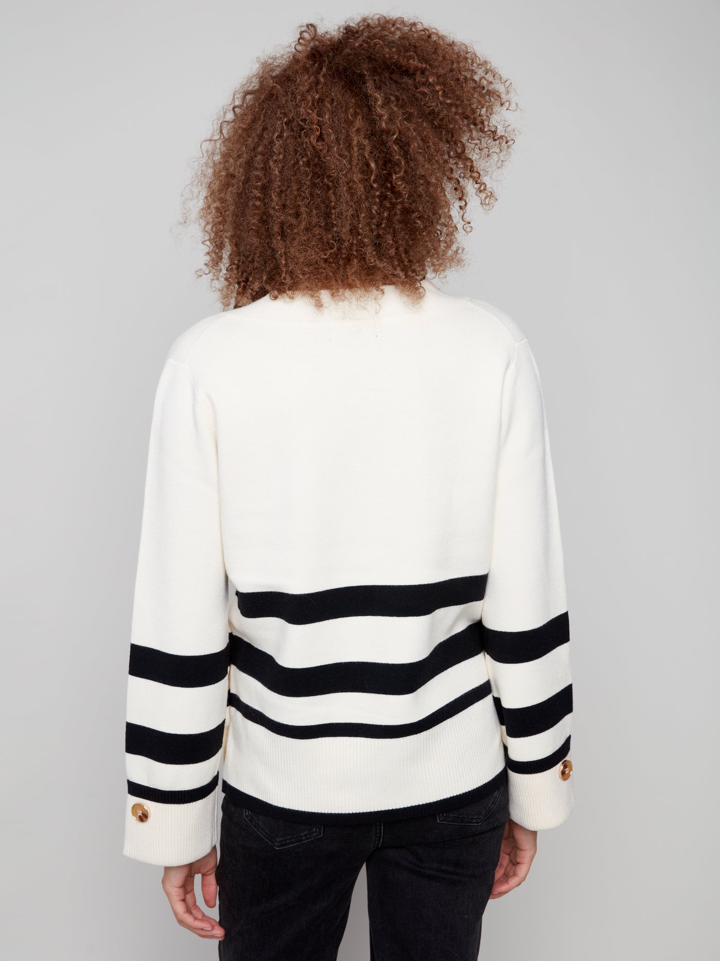 Charlie B Top - Striped V-Neck - Ecru