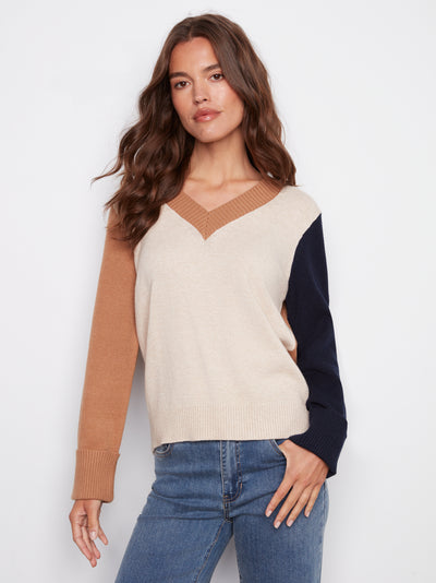 Charlie B Top - ColourBlock Sweater - Truffle