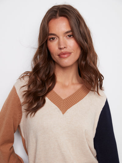 Charlie B Top - ColourBlock Sweater - Truffle