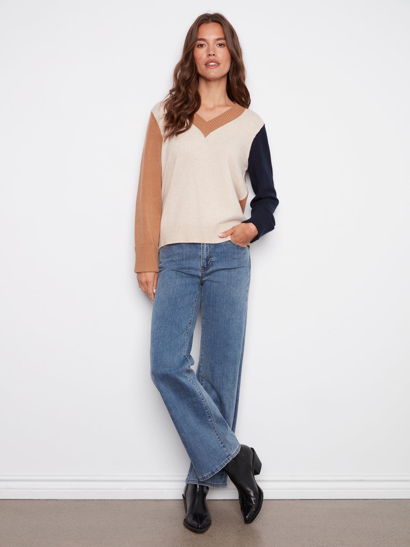 Charlie B Top - ColourBlock Sweater - Truffle