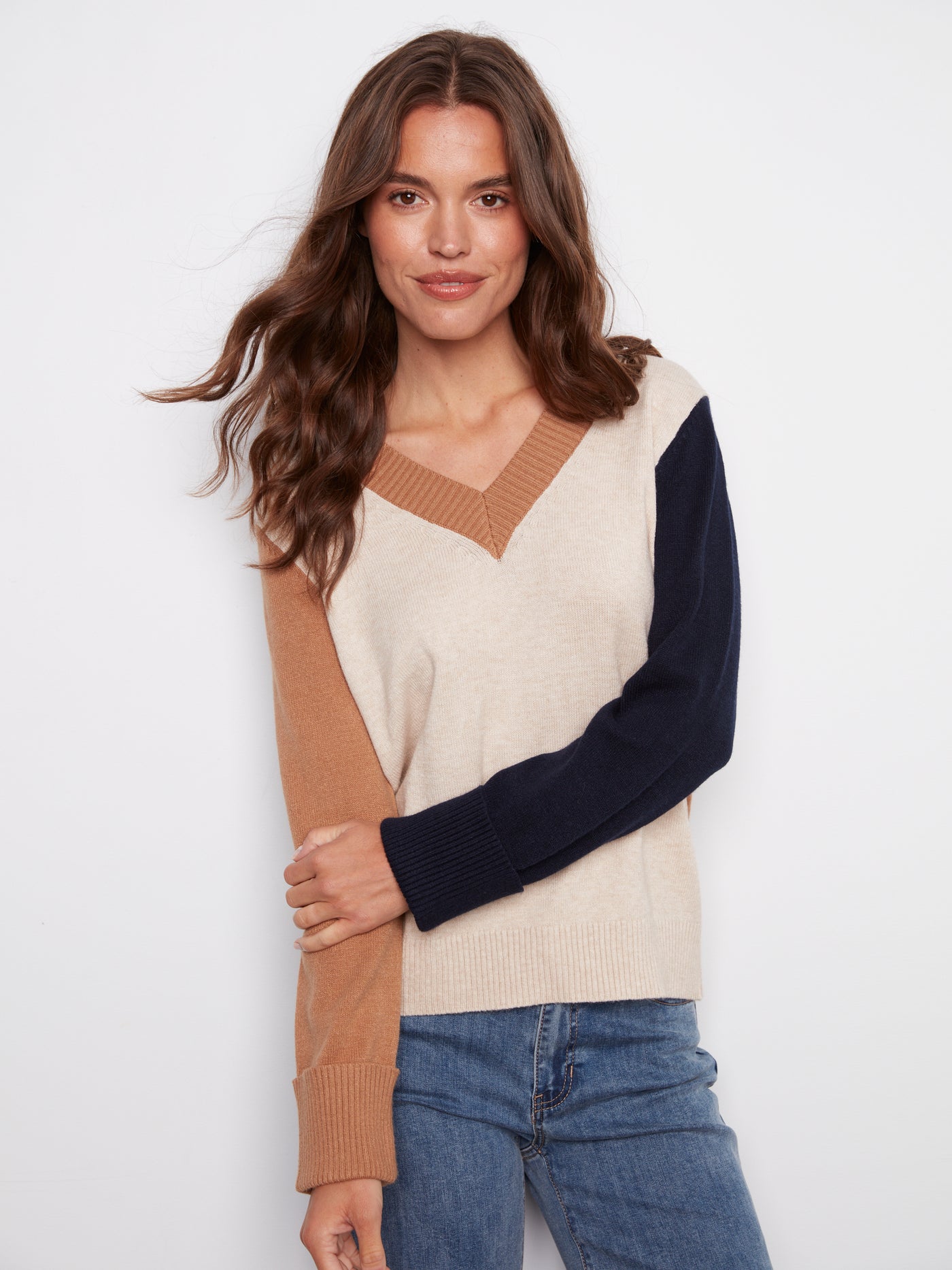 Charlie B Top - ColourBlock Sweater - Truffle