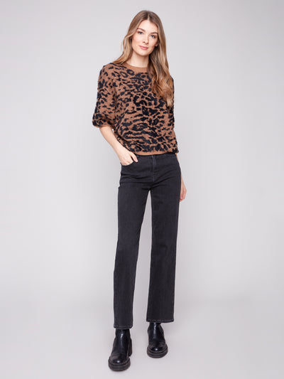 Charlie B Top - 3/4 Sleeve Knit - Leopard
