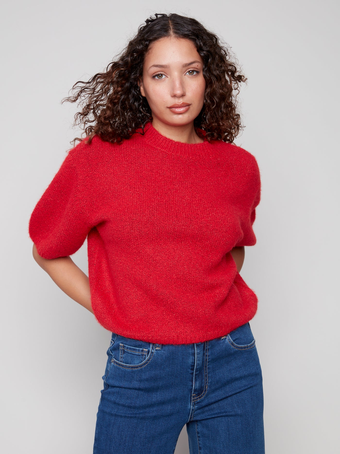 Charlie B Top - 3/4 Sleeve Knit - Crimson