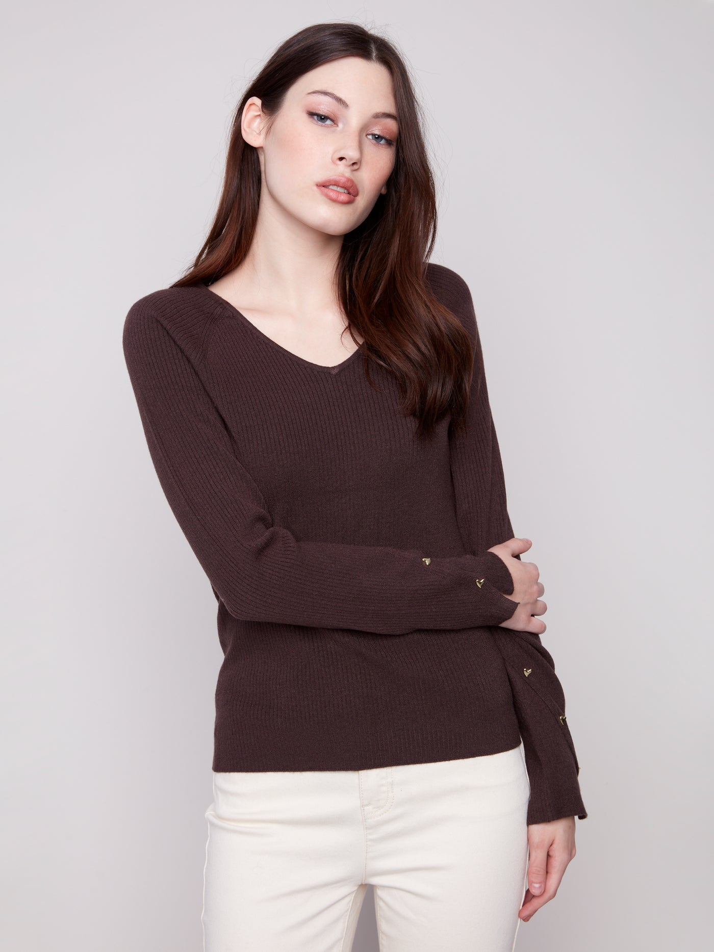 Charlie B Top - Heart Rivets + Vee - Mocha