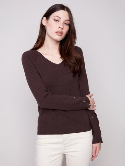 Charlie B Top - Heart Rivets + Vee - Mocha