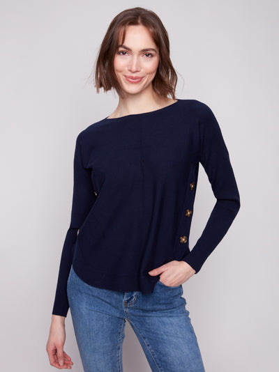 Charlie B Top - Side Button Sweater - Navy