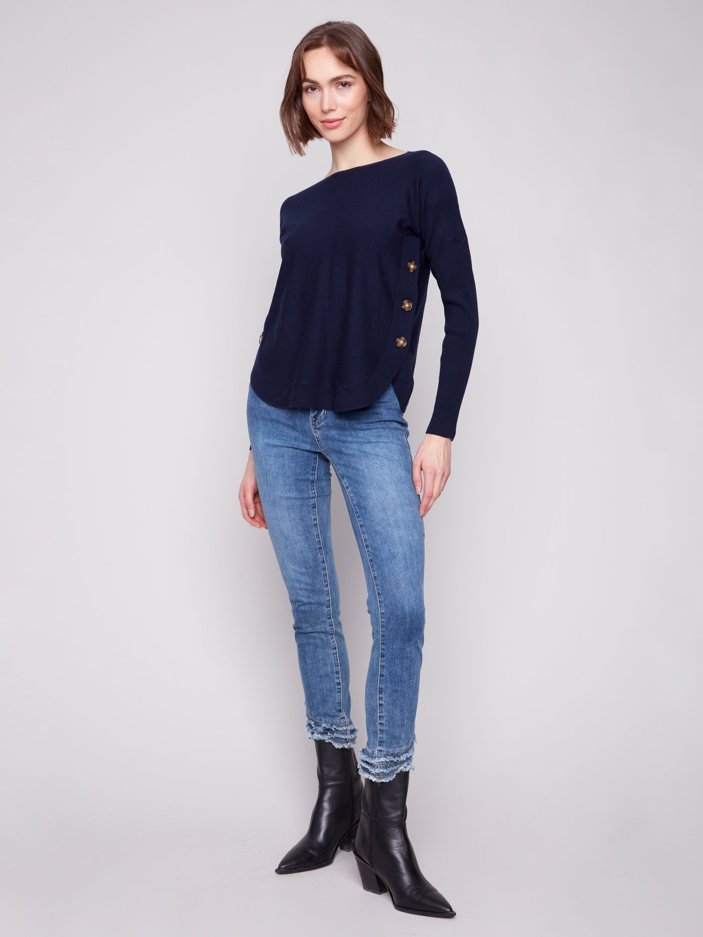 Charlie B Top - Side Button Sweater - Navy