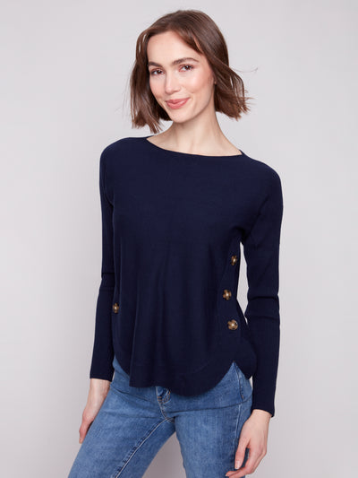 Charlie B Top - Side Button Sweater - Navy