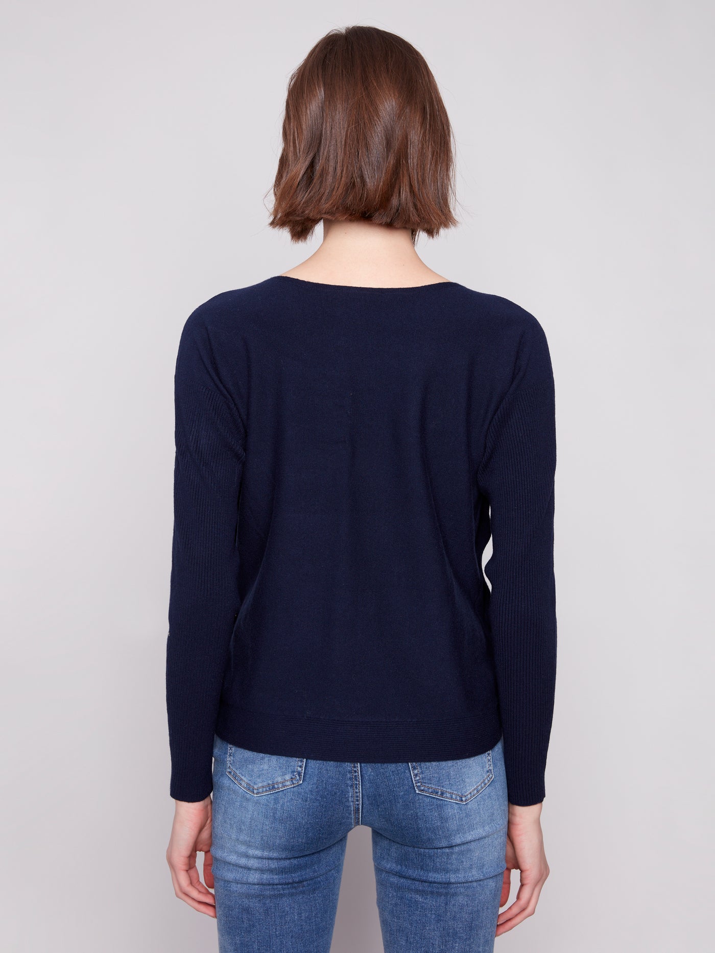 Charlie B Top - Side Button Sweater - Navy