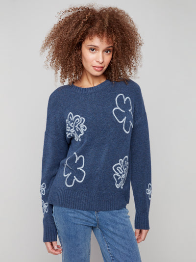 Charlie B Top - Embroidered Crew - Denim