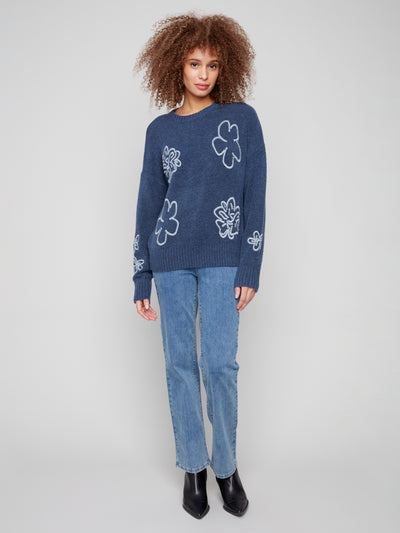 Charlie B Top - Embroidered Crew - Denim