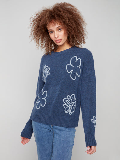Charlie B Top - Embroidered Crew - Denim