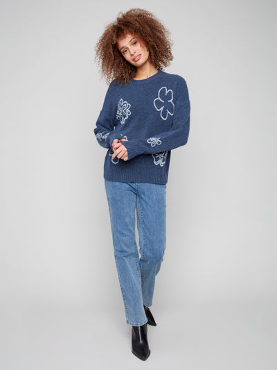 Charlie B Top - Embroidered Crew - Denim