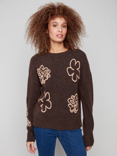 Charlie B Top - Embroidered Crew - Brown