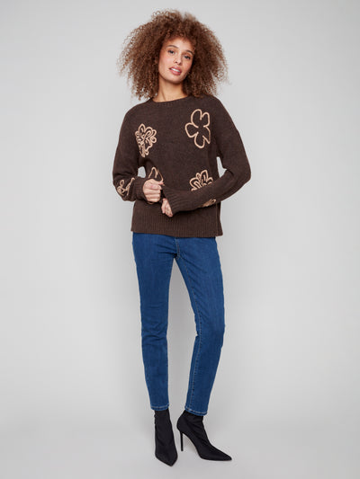 Charlie B Top - Embroidered Crew - Brown