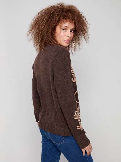 Charlie B Top - Embroidered Crew - Brown