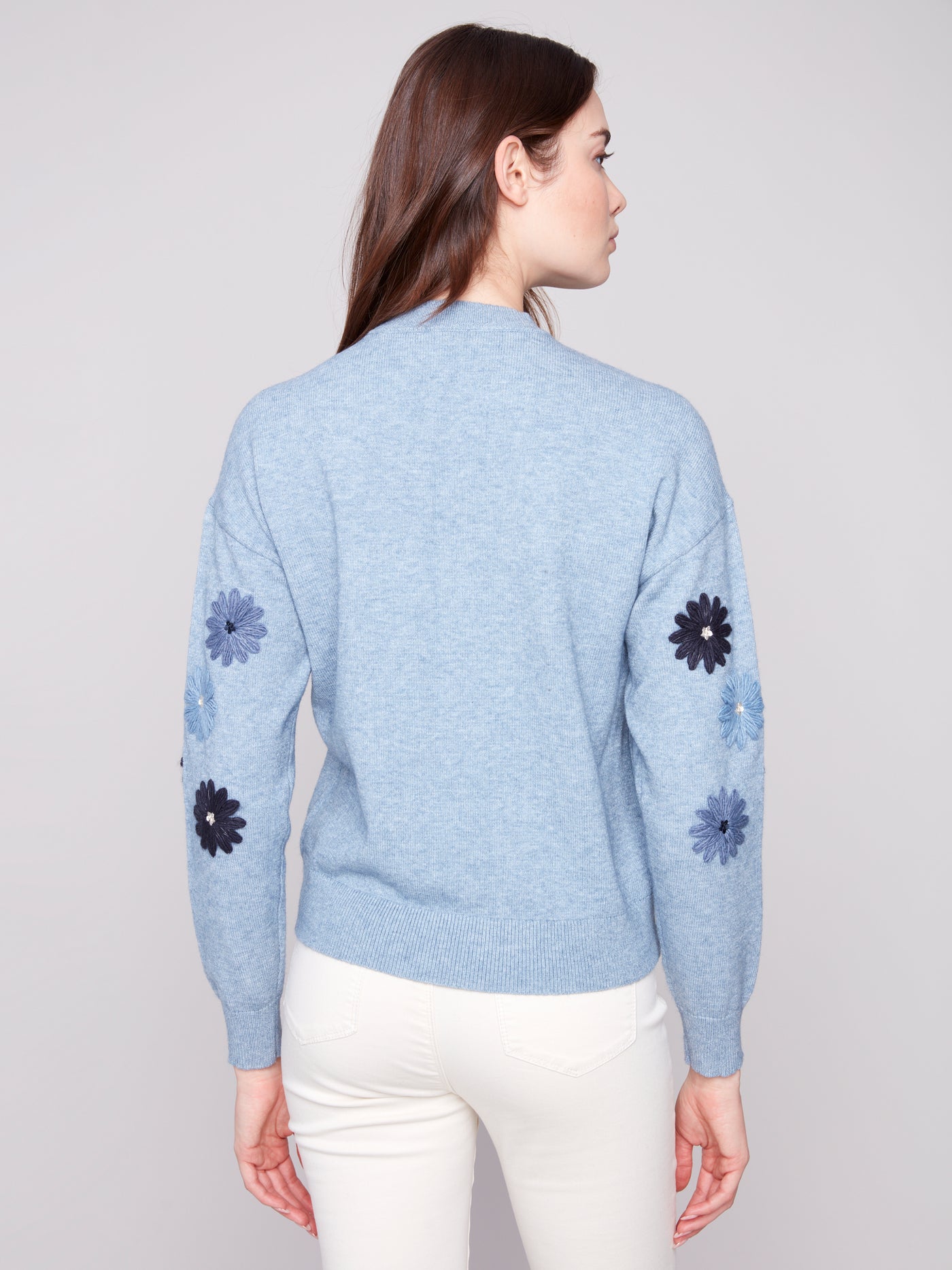 Charlie B Top - Embroidered Crew - Denim Blue