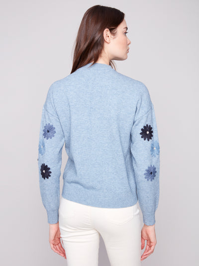 Charlie B Top - Embroidered Crew - Denim Blue