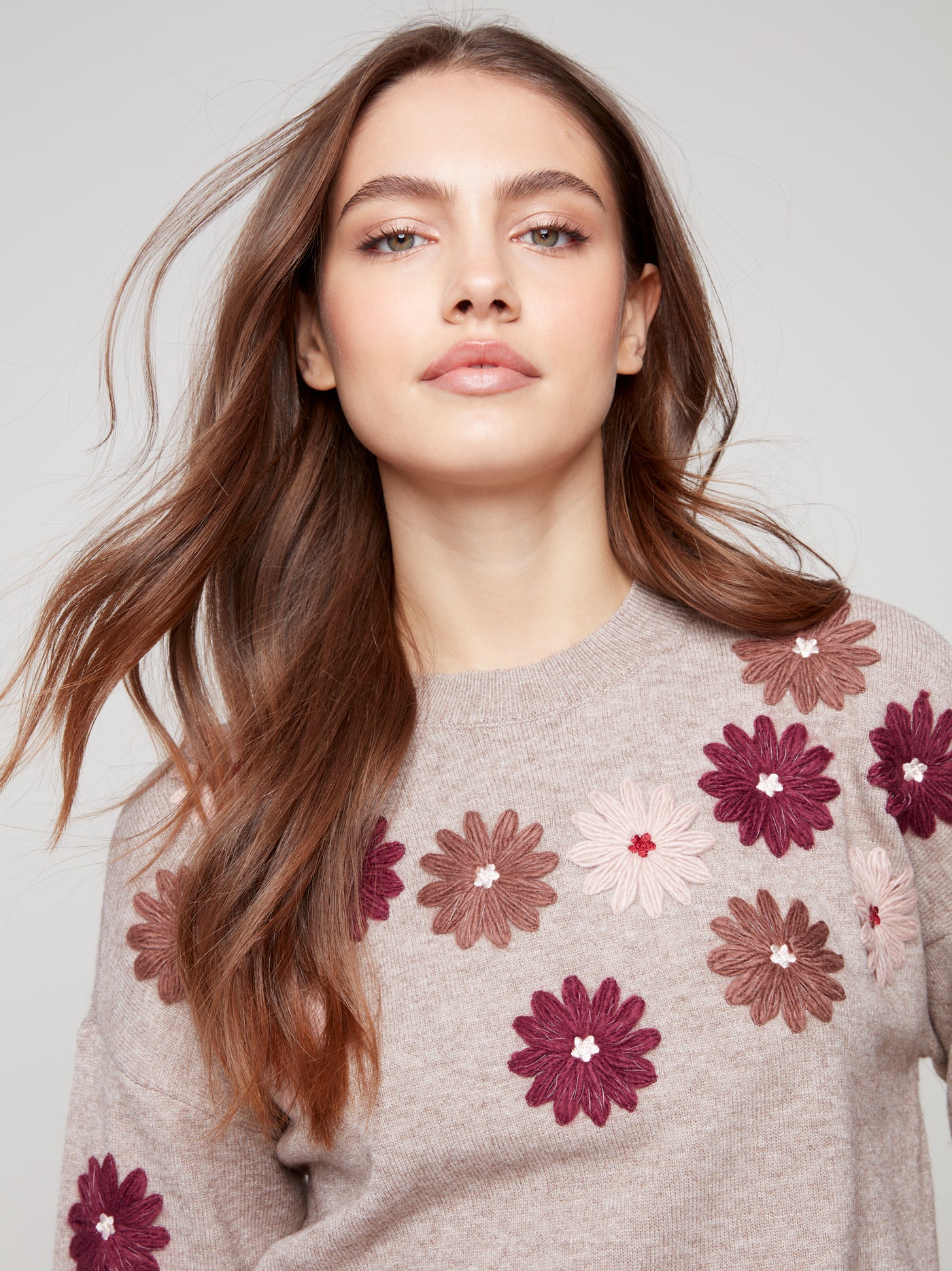Charlie B Top - Embroidered Crew - Taupe