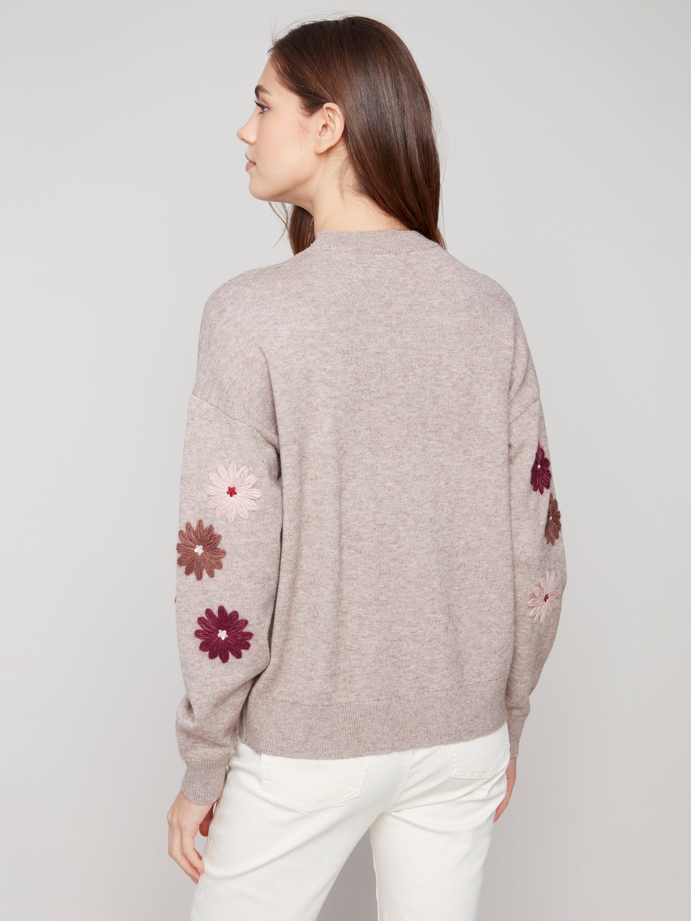 Charlie B Top - Embroidered Crew - Taupe