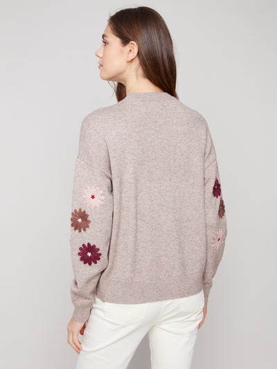 Charlie B Top - Embroidered Crew - Taupe