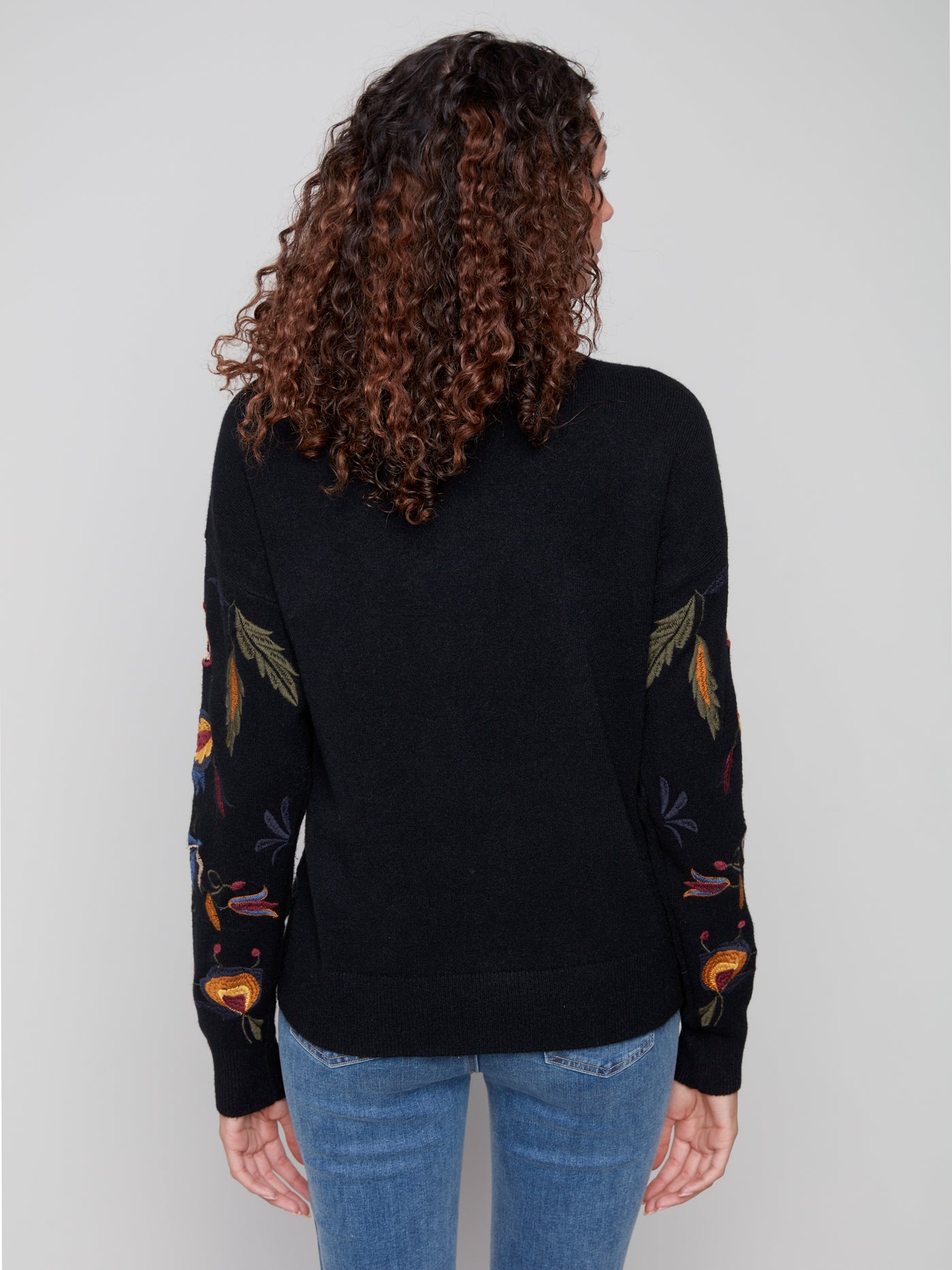 Charlie B Top - Embroidered Knit - Black /Multi