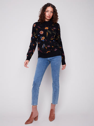 Charlie B Top - Embroidered Knit - Black /Multi
