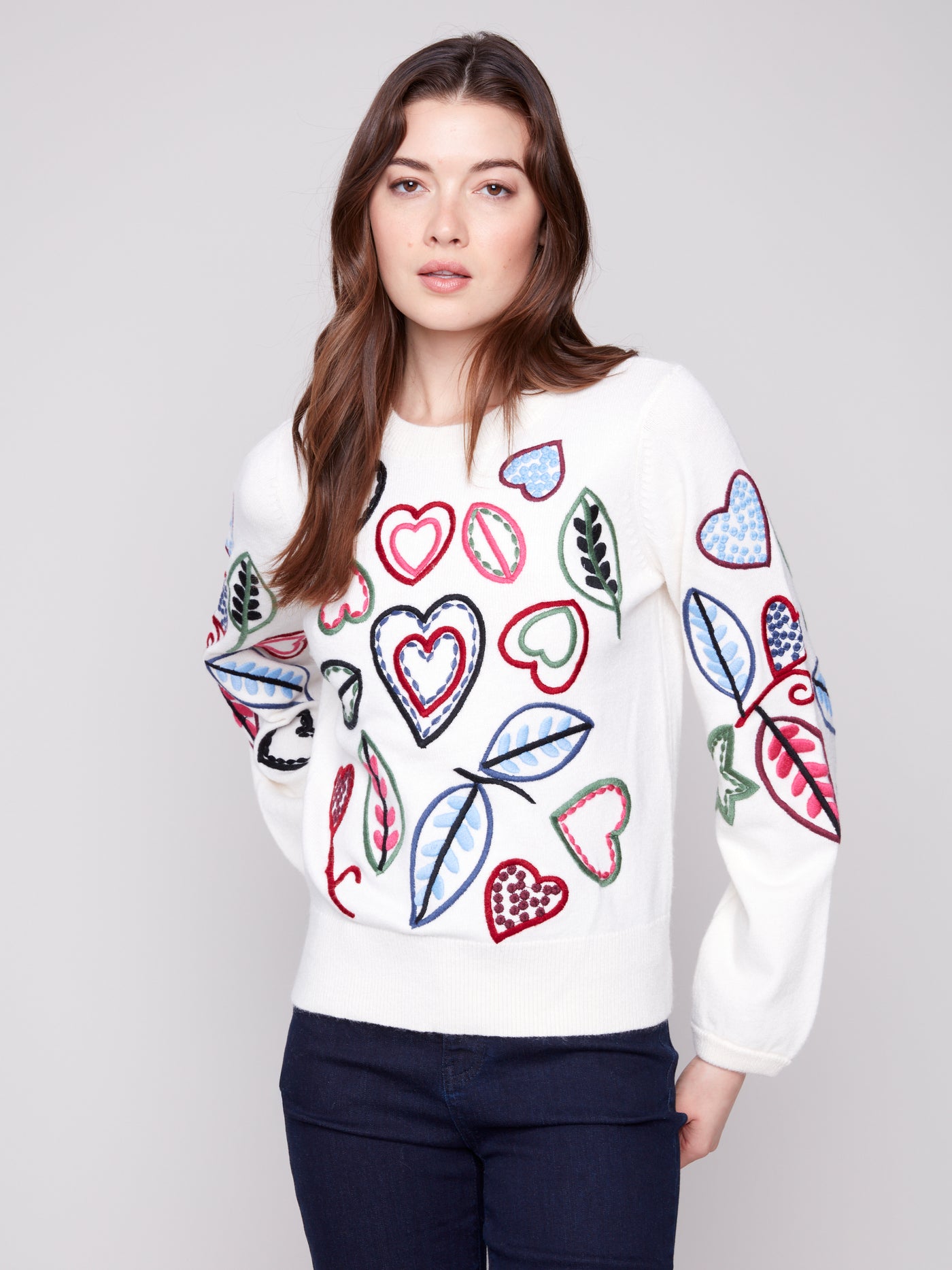 Charlie B Top - Heart + Leaves - Ecru