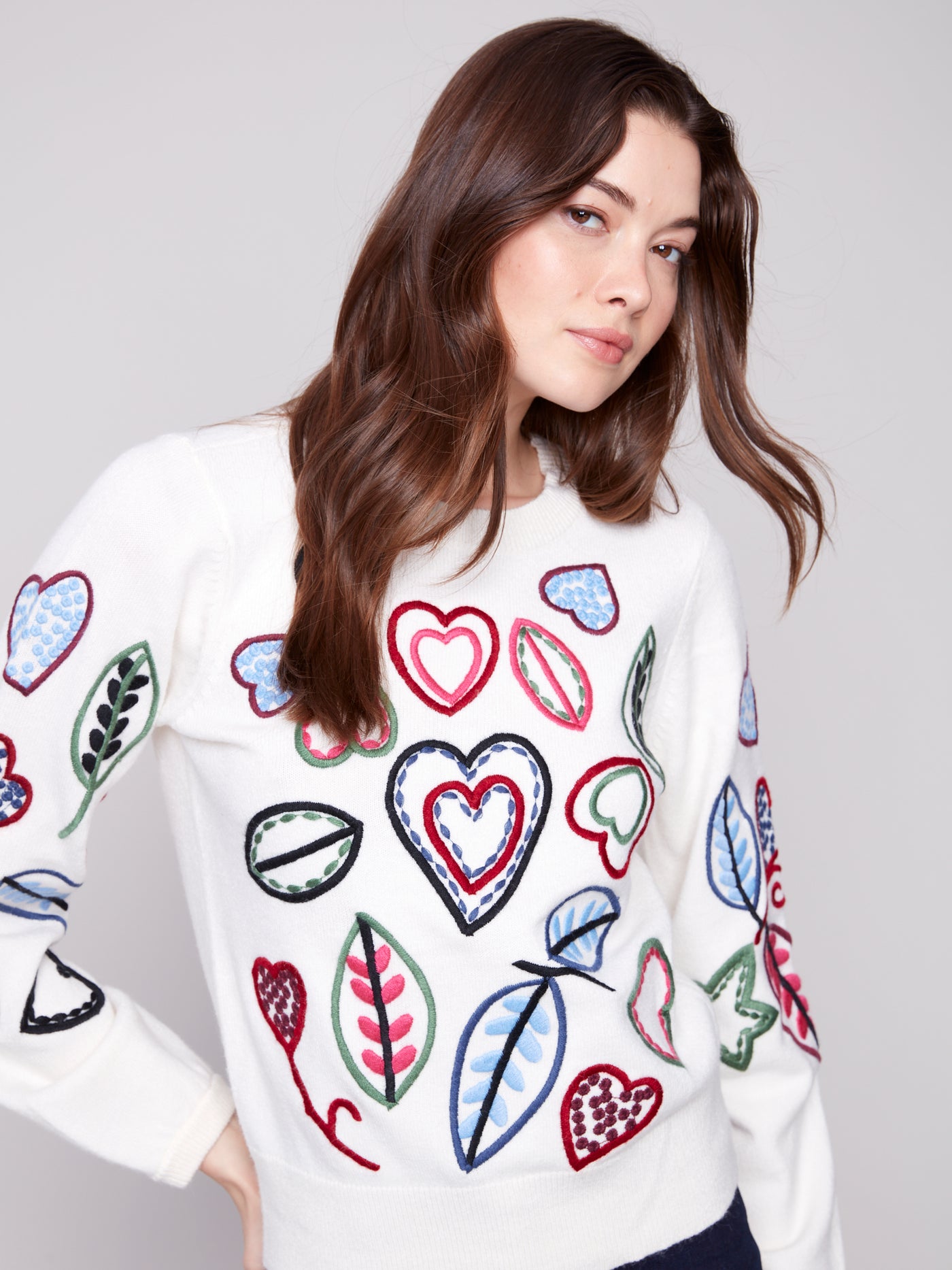 Charlie B Top - Heart + Leaves - Ecru