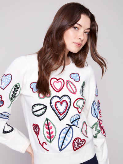 Charlie B Top - Heart + Leaves - Ecru