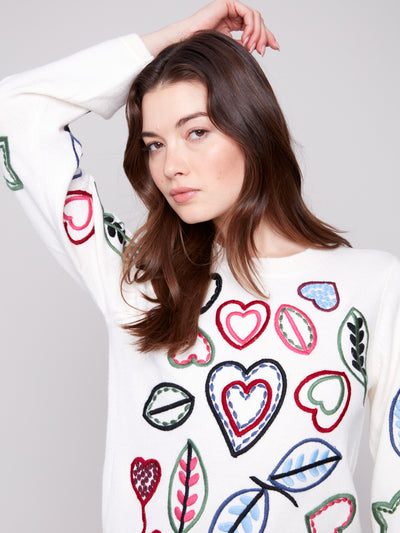 Charlie B Top - Heart + Leaves - Ecru