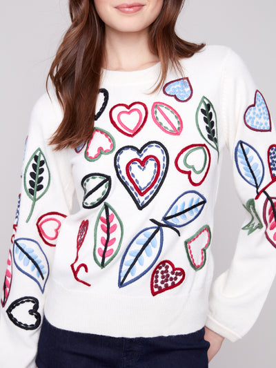 Charlie B Top - Heart + Leaves - Ecru