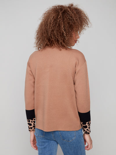 Charlie B Top - Animal Print Sleeve - Truffle